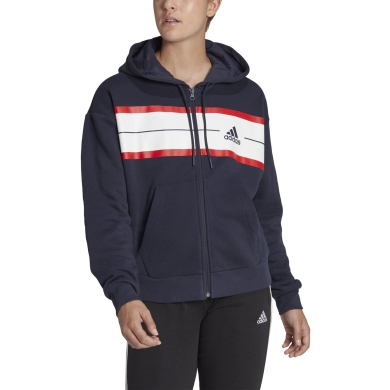 adidas Kapuzenjacke Essentials Pinstripe Block Fleece Full-Zip (locker geschnitten) inkblau Damen